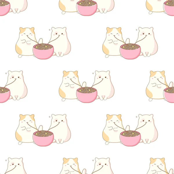 Pisicile Drăguțe Care Mănâncă Tăiței Chinezi Coreeni Model Fără Sudură — Vector de stoc