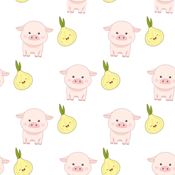 Pattern Seamless Animals Cute Farm Animals Cow Sheep Chicken Pig — Stock Vector