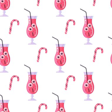 Kokteyl gözlü pembe Cadılar Bayramı deseni, Trick. Vektör İllüstrasyonu 