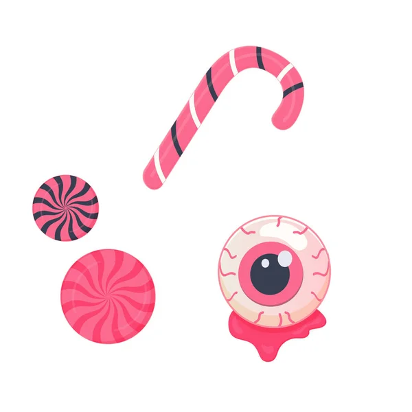 Pink Halloween Süßigkeiten Set Und Auge Vektor Illustration Auf Weißem — Stockvektor