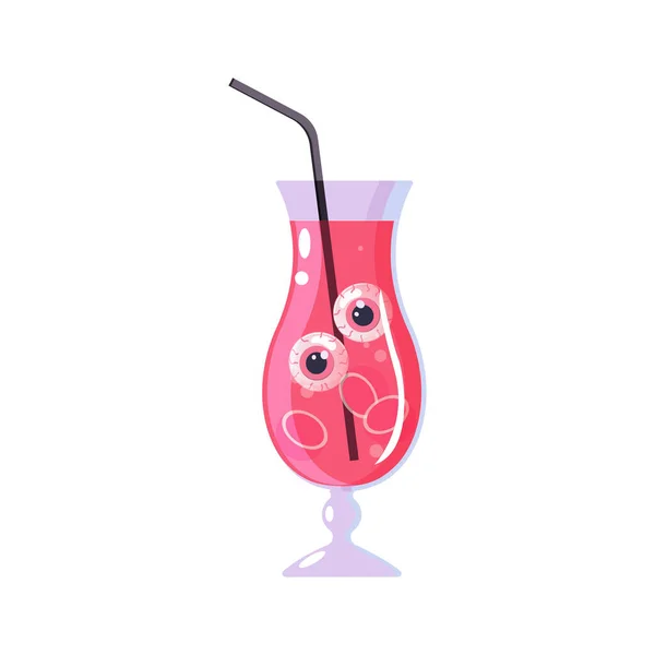 Cocktail Rosa Halloween Con Occhi Illustrazione Vettoriale Sfondo Bianco — Vettoriale Stock