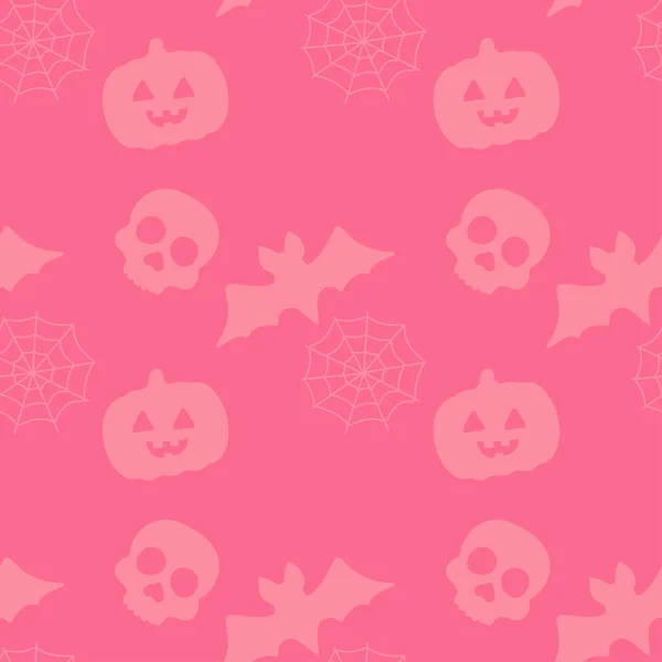 Nahtlose Silhouette Aus Kürbis Und Totenkopf Mit Rosa Halloween Muster — Stockvektor