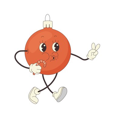 Modaya uygun Noel oyuncağı balosu, retro tarzı, yeni yıl. Vektör illüstrasyonu