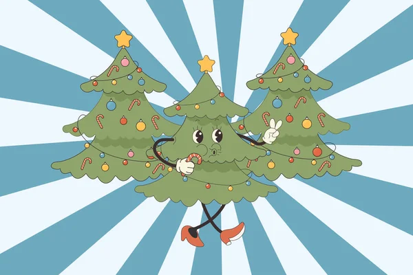 Groovy Árbol Navidad Hippie Carácter Ritmo Año Nuevo Ilustración Vectorial — Vector de stock