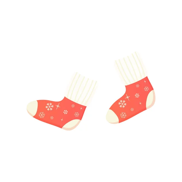 Теплі Язані Шкарпетки Різдвяними Новорічними Прикрасами Векторні Ілюстрації — стоковий вектор