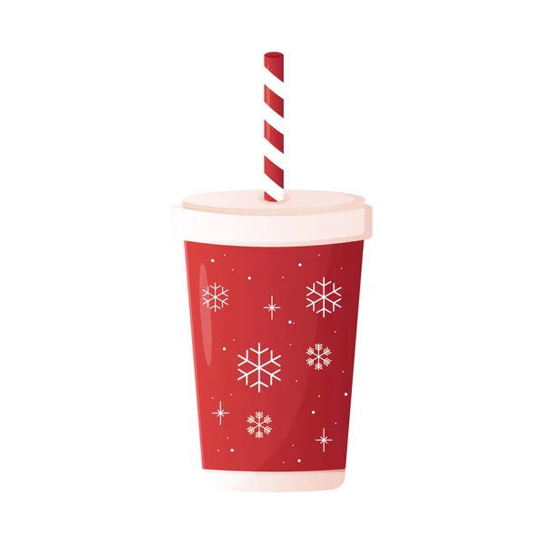 Kış Paket Kahve Fincanı Tek Kullanımlık Kağıt Kar Taneleriyle Noel — Stok Vektör