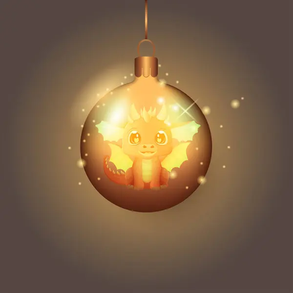 Spielzeugballon Mit Drachenbild Neujahr Symbol Weihnachtsbaumspielzeug Vektor — Stockvektor