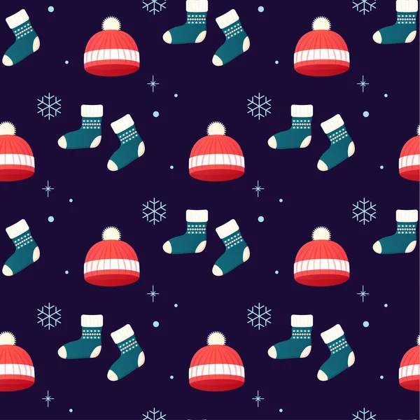 Kusursuz Desenli Kazak Çorap Şapka Yeni Yıl Kışı Noel Vektör — Stok Vektör