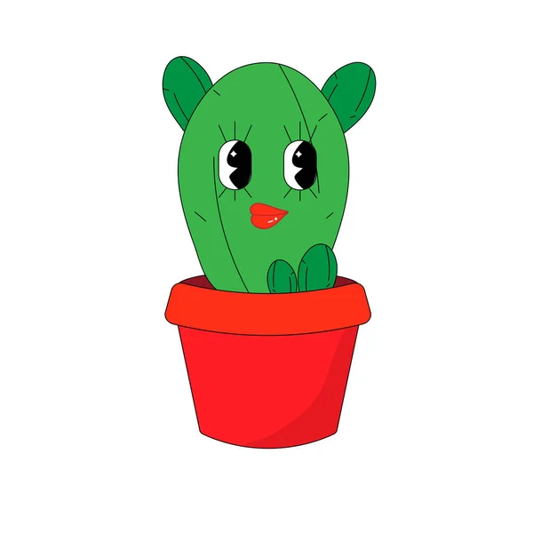 Cactus Envasado Groovy Psicadélico Personagem Ilustração Vetorial — Vetor de Stock