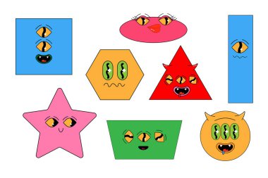 Geometrik mükemmel psişik şekiller, soyut canlı elementler. Vektör illüstrasyonu, kare, daire, üçgen, dikdörtgen