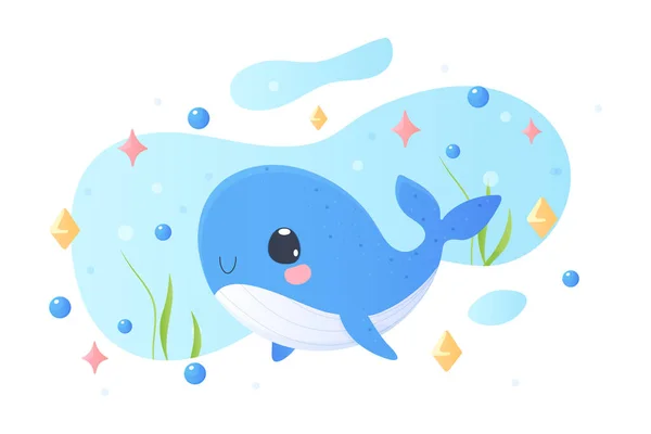 Ein Niedlicher Wal Cartoon Stil Vektorillustration Shirt Druck Kinder Blauwale — Stockvektor