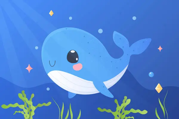 Cute Whale Cartoon Style Vector Illustration Shirt Print Children Blue — Stock Vector