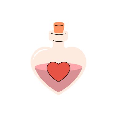 Eski moda aşk iksiri, beyaz arkaplanda Sevgililer Günü vektör çizimi 