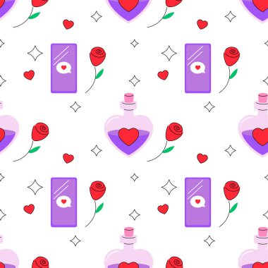 Kusursuz desen, sevgililer günü, aşk iksiri, gül vektörü çizimi. 
