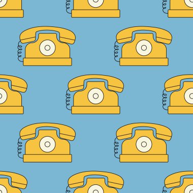 Kusursuz desenli, modası geçmiş eski moda telefon. Vektör illüstrasyonu 