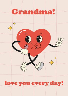 Sevgililer Günü 'nde büyükannene komik tebrik kartları, vektör çizimi.
