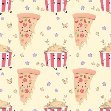 Kusursuz patlamış mısır, film yemeği, pizza, tatlı kawaii.