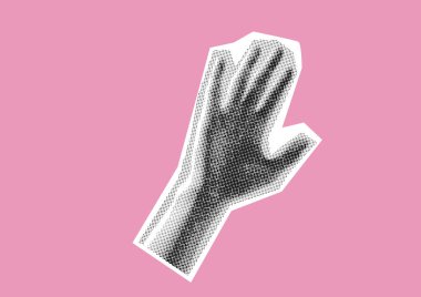 El, yumruk, avuç içi, noktalar Punk y2k siyah beyaz kolaj elementleri vektör illüstrasyonu