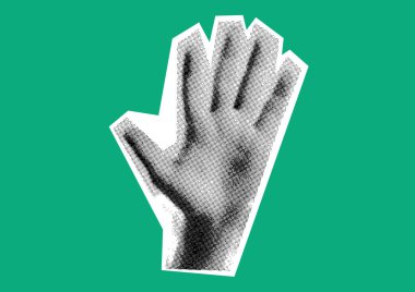 El, yumruk, avuç içi, noktalar Punk y2k siyah beyaz kolaj elementleri vektör illüstrasyonu