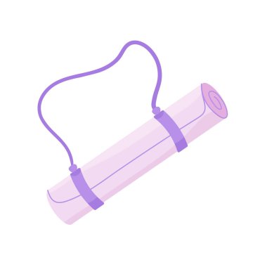 mor çizgi film yoga minderi rulosu beyaz arkaplanda izole