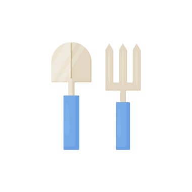 Bahçe aletleri, küçük kürek ve mavi saplı mala. Vektör 