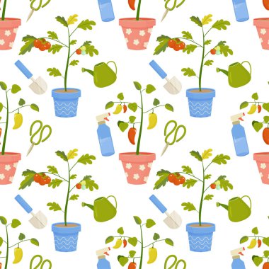 Kusursuz desenli bahçıvanlık, envanter, ekme. Tasarımın, ambalaj kağıdın, kumaşın için..