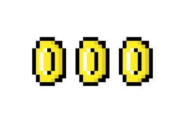 Uzhgorod, Ukrayna, 17 Şubat 2024. Pikselleştirilmiş 8 bit illüstrasyon Süper Mario kardeşler oyunu, sikkeler vektörü