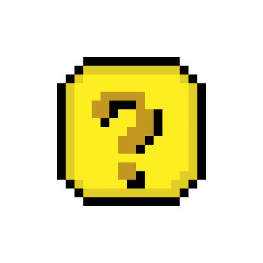 Uzhgorod, Ukrayna, 17 Şubat 2024. Pixelated 8 bit illustration by super mario Brothers game, question mark, gold box vector