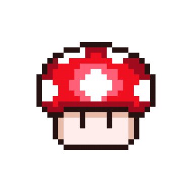 Uzhgorod, Ukrayna, 17 Şubat 2024. Pixel 8 bit illüstrasyon: Süper Mario Kardeşler Mantar 