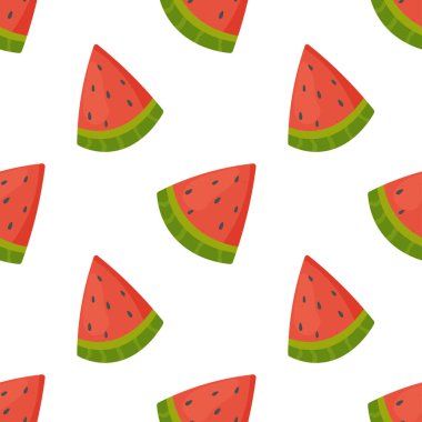 Kusursuz desen, sulu karpuz dilimleri, yaz mevsimi, vektör. Ambalaj kağıdı, kumaş, geçmiş...