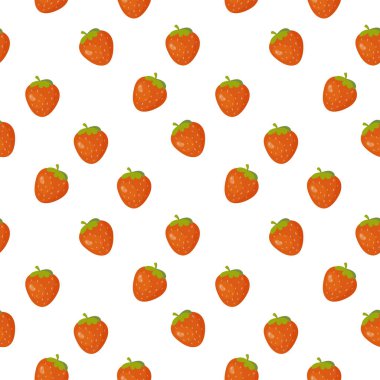 Kusursuz desen, olgun kırmızı çilek, vektör. Paket kağıdı, kumaş için.