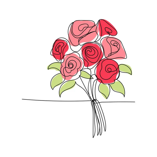 line art, bouquet of flowers roses spring and summer, drawing with one line. vector  white background