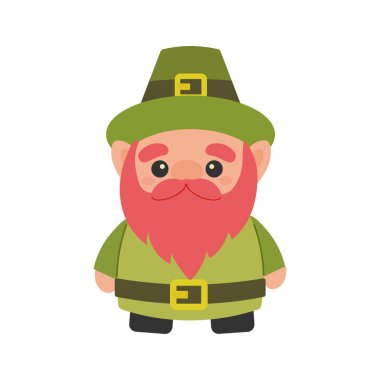 Aziz Patrick günü, yeşil cüce, şapkalı cüce. Kartpostal, tişört, etiket, vektör çizimi