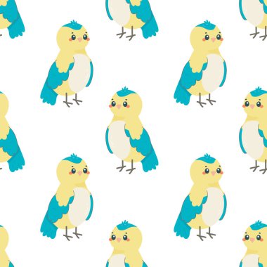 Seamless pattern with bird tit, on white background, children's pattern, for fabric, wrapping paper