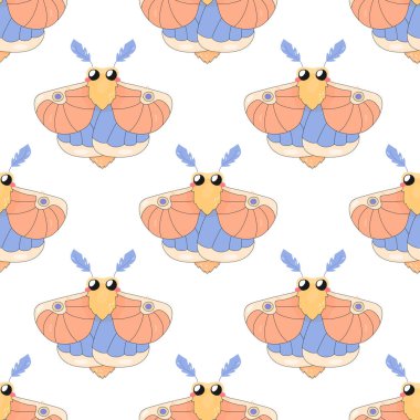 Kusursuz desen, akçaağaç güvesi, kelebek. Çizgi film bebeği. kumaş ve ambalaj kağıdı için beyaz arkaplan