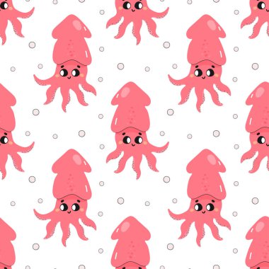 Yaz kusursuz desen, deniz dünyası, tatlı mürekkep balığı, mürekkep balığı, bebek. Kumaş ya da kağıt vektörü için