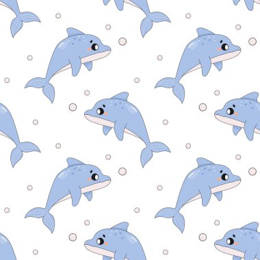 Kusursuz yaz düzeni, deniz dünyası, şirin yunuslar. Kumaş veya ambalaj kağıdı için