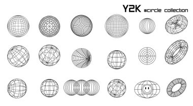 Büyük doğrusal beyaz ve siyah yuvarlak geometrik küre çerçeve y2k, 3d. Poster için vektör