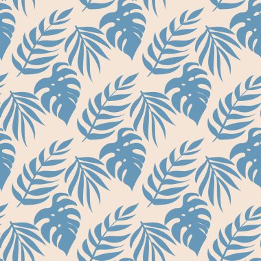 Kusursuz desen, canavar silueti, tropikal bitki.