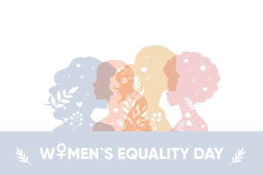 Afiş, poster Kadınlar Eşitlik Günü. Çiçekli, siluet bir kadın.