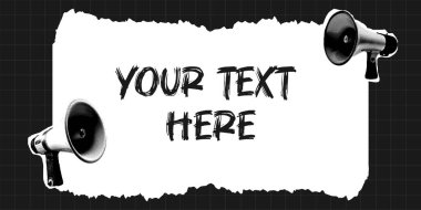 Pop kolajı, finans ve iş dünyası için uzay şablonunu kopyala. Yazıtlar için megafon ve boşluk.
