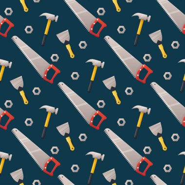 İşçi bayramı için kusursuz şablon, mavi üzerine inşa araçları