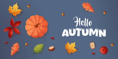 Sonbahar bayrağı, merhaba sonbahar. Mutlu sonbahar hasadı. Vektör