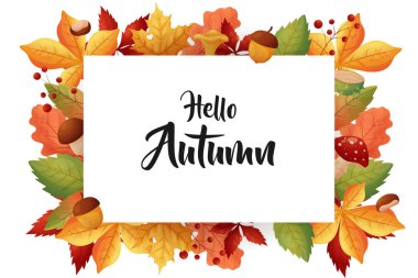 Sonbaharın güzelliğini, canlı sonbahar yaprakları, meşe palamudu, mantar ve böğürtlen içeren bu çarpıcı 