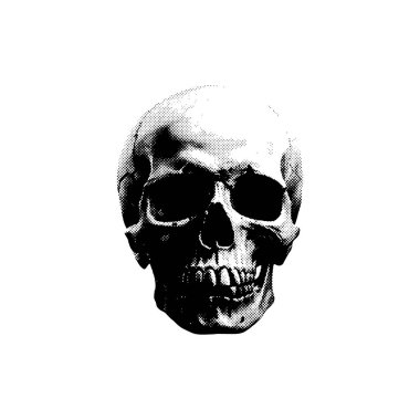 Yarım ton insan kafatası. Noktalardan vektör çizimi, kolaj öğesi, Cadılar Bayramı. resimleme