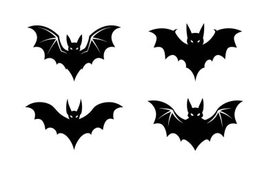  Cadılar Bayramı yarasa siluetleri beyaz arka planda. Vektör illüstrasyonu