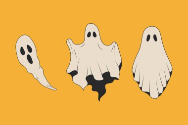 Eski Cadılar Bayramı. Sarı arka plandaki hayaletler. Vektör illüstrasyonu