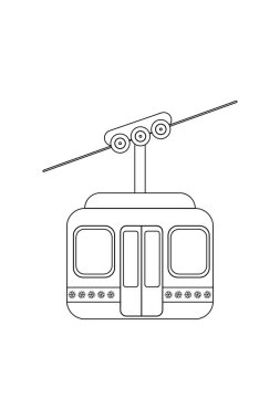 Boyama, kış teleferiği, beyaz arka planda illüstrasyon. Vektör izole edildi