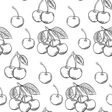 Kusursuz desen, kirazlı çizim, oyma. siyah ve beyaz çizgi çizimi . 