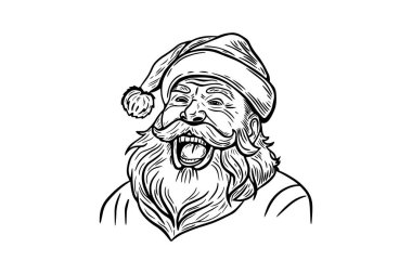 Noel Baba gülen vektör Noel çizimi klasik stil, gravür, çizgi çizimi siyah ve beyaz